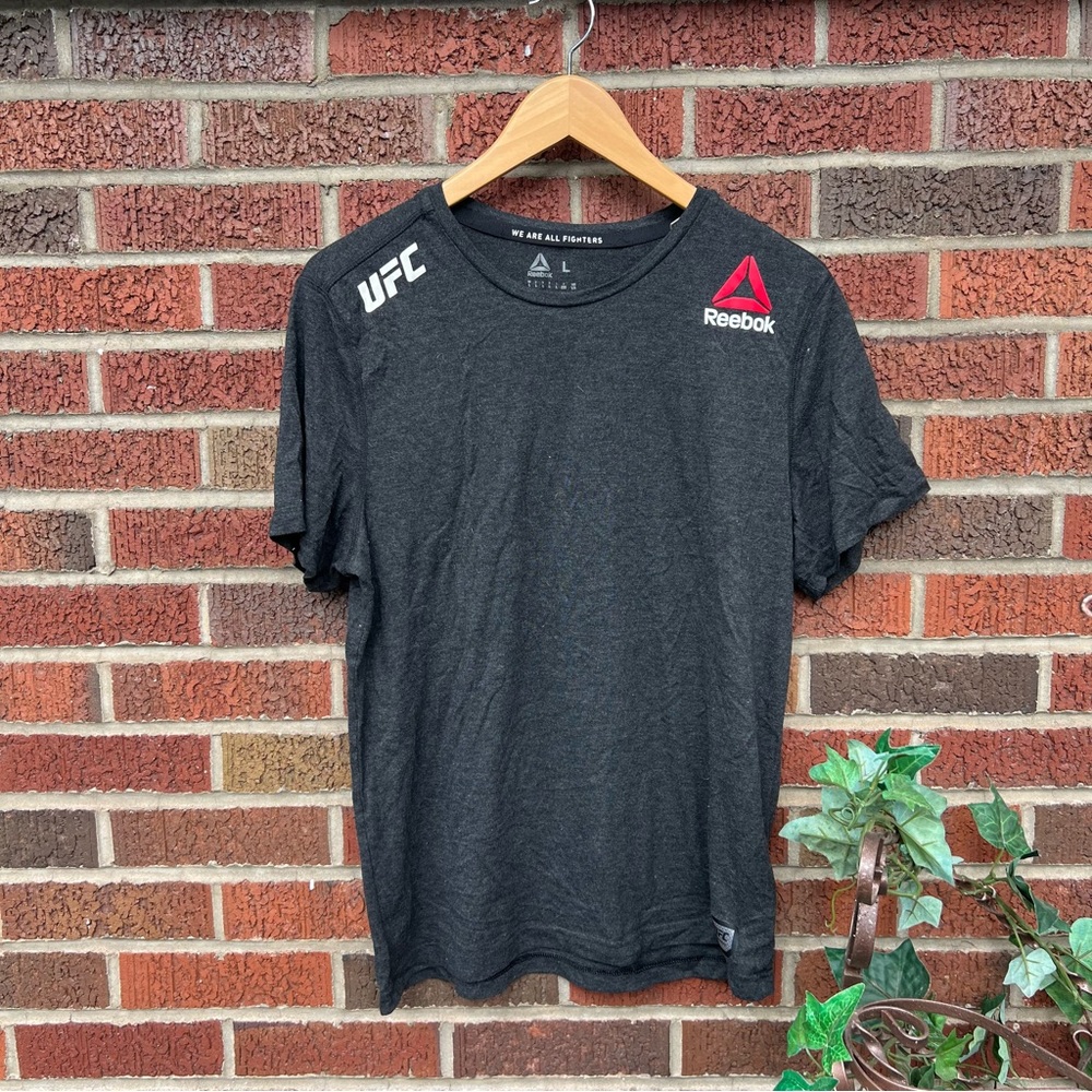 Reebok UFC Dark Gray and Red Graphic Short Sleeve Tee Shirt